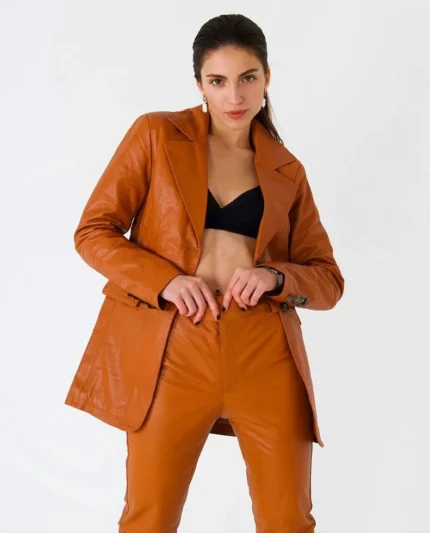 Women’s Caramel Brown Leather Blazer