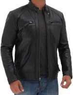 Men's Black Quilted Leather Biker Jacket