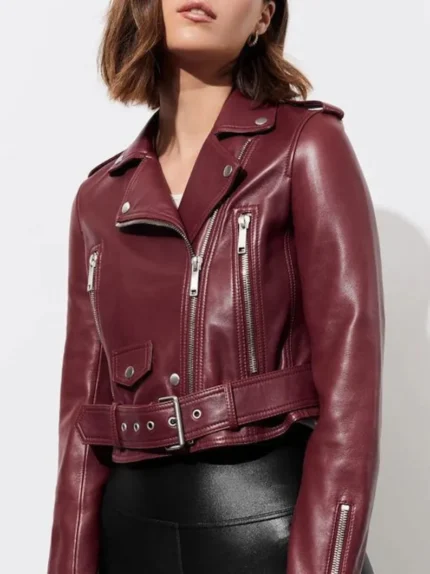Women’s Cropped Burgundy Leather Jacket