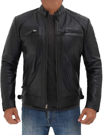 Men's Black Quilted Leather Biker Jacket
